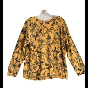 J. JILL Women’s Yellow Black Butterfly Cotton Crew Sweater Sz L